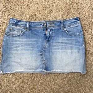 Aeropostale blue denim distressed hem mini skirt